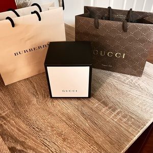 Burberry, Gucci Shopping Bags & Gucci Watch Box